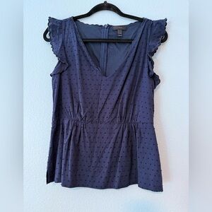 J. Crew Dark Blue Textured Blouse with Ruffle shoulder sleeves - Size 8